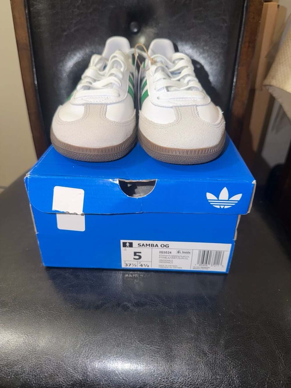 Adidas Samba OG White/Green Sneakers (IG1024) 5M/6W